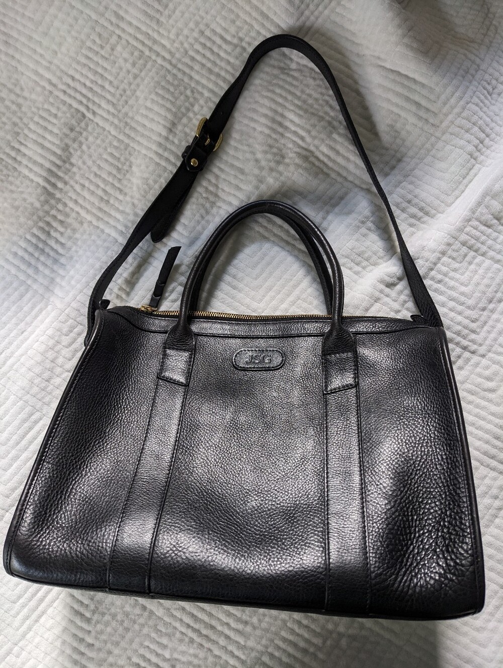 Lotuff Black Satchel Medium Leather Tote w/ Strap Customized JSG See Pictures